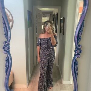 Navy floral flared romper